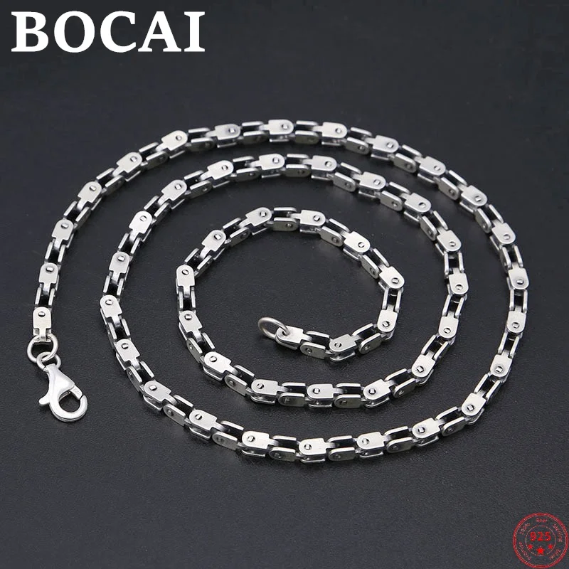 BOCAI S925 Sterling Silver Necklace 2022 New Jewelry Personality 4mm Thick Bamboo-Chain Pure Argentum Neck Chain for Men Women