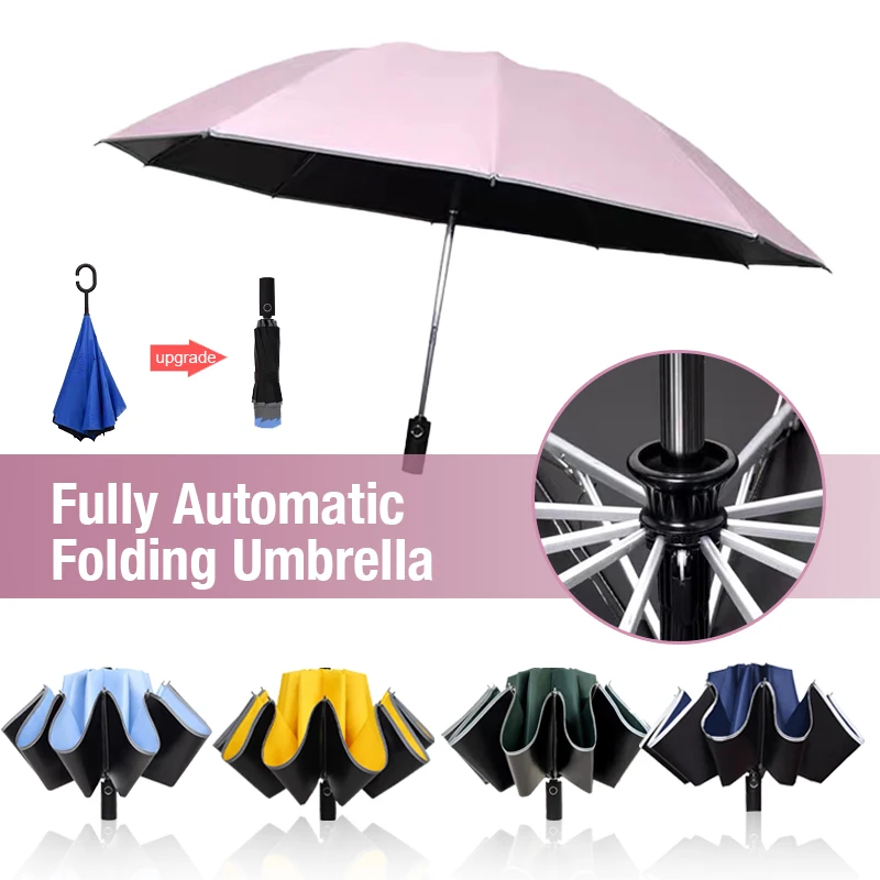 

Automatic Umbrella UV Sunscreen Umbrella 10 Ribs Compact Folding Reverse Umbrella Auto Open Close Anti Rain Wind Resistant