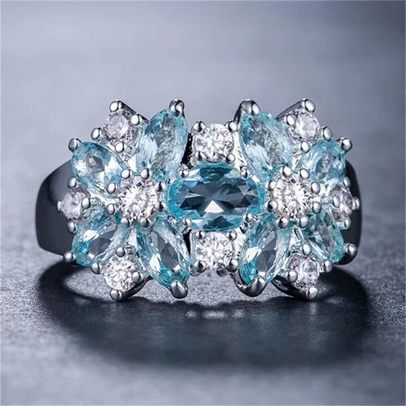 

Fashion Colorful Zircon Crysatl Flower Ring For Women Luxury Party Wdiing Female Ring Jewelry Accessories