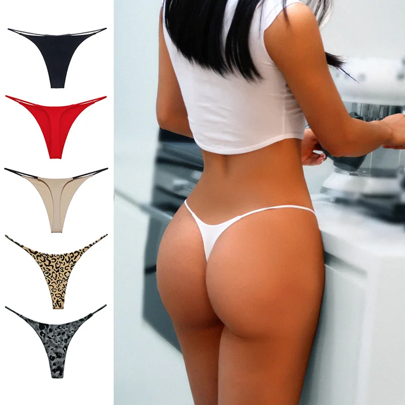 

3pcs Double Thin Strap Sexy Thong Low Waist Fitness Double Bikini Ladies Solid Color T-Shaped Panties