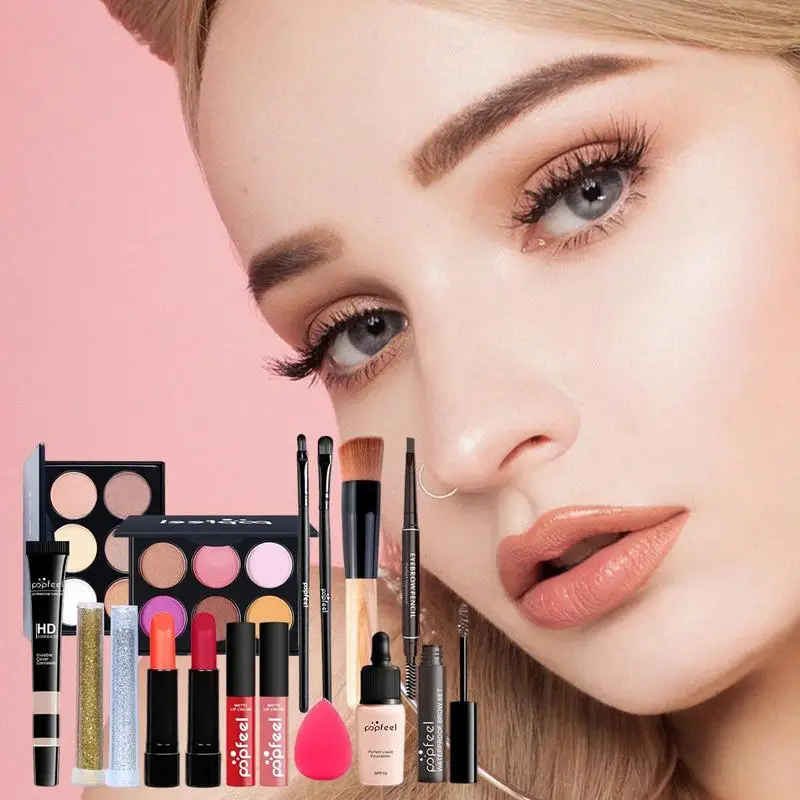 

Portable Make Up Kits 16 PCs Adult Cosmetic Sets For Girls Makeup With Brush Gift Set All InFor Female Beginners Girl Gifts