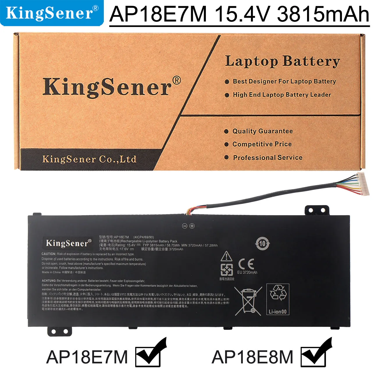 Kingsener Ap18e7m Bateria do Portátil para Acer Nitro An51554 An515-55 An517-51 An715-51 Aspire A71574 A715-74g Série Ap18e8m