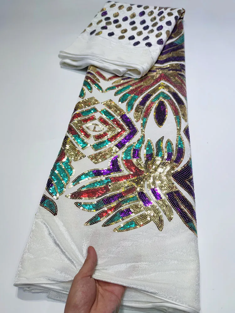 

White Velvet Sequence Lace Fabric 2022 High Quality African Swiss Voile Embroidery Sequins Tulle Lace Fabric 5 Yards For Sewing