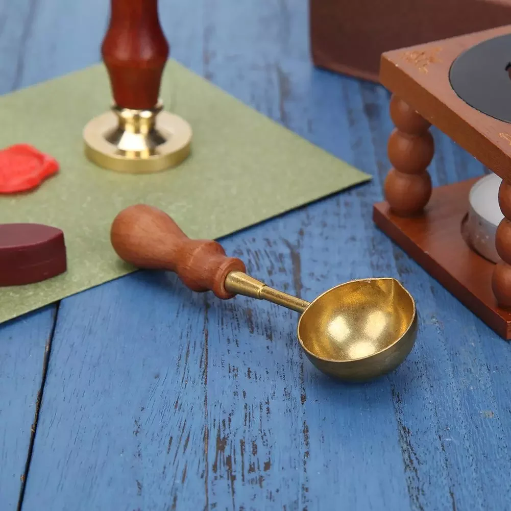 

2022Wax Furnace Stove Pot Wood Handle Sealing Wax Spoon for Wax Sealing Decorative Wax Stamp Craft Gift