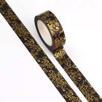 2022 new 10pcslot 15mm10m decorative valentine gold foil flowers black color washi tape scrapbooking masking tape