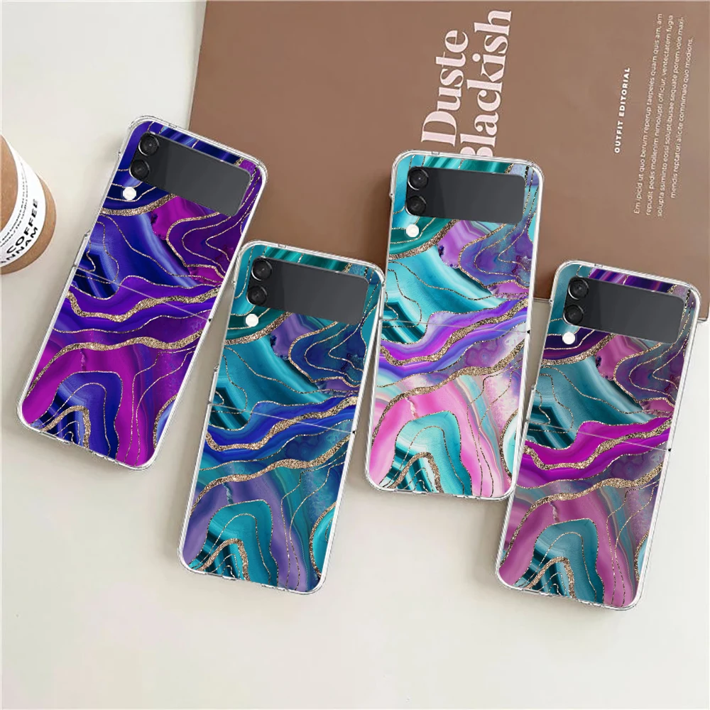 

Glitter Marble Pattern ZFlip4 ZFlip3 Phone Case For Samsung Z Flip 3 5G Transparent Hard Shell Z Flip 4 Galaxy Cover Folding