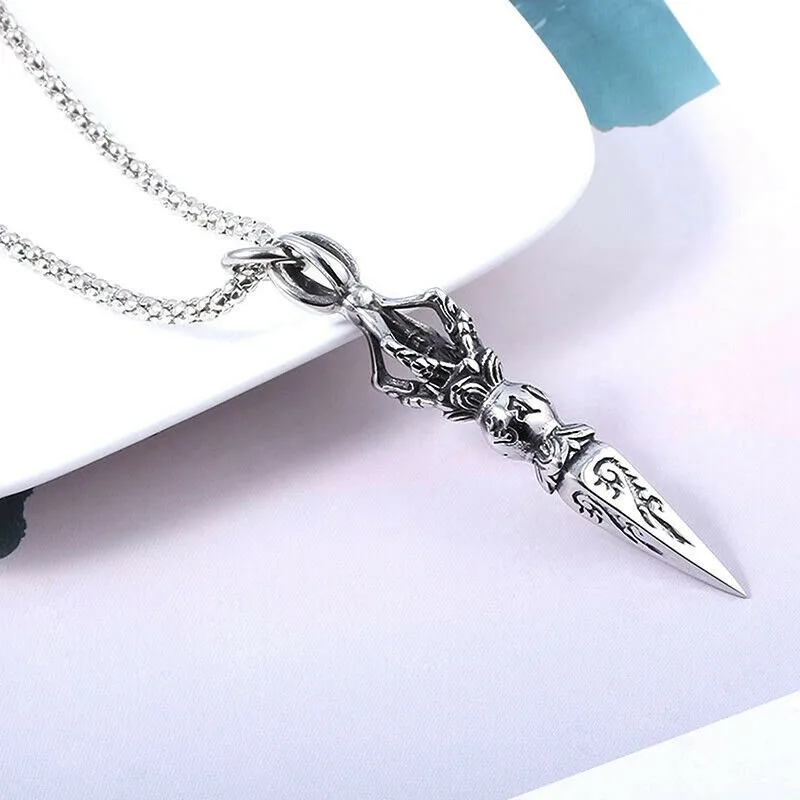 

Men Rock Punk Tibetan Necklaces Vajra Dagger Amulet Pendant Buddhist Protection