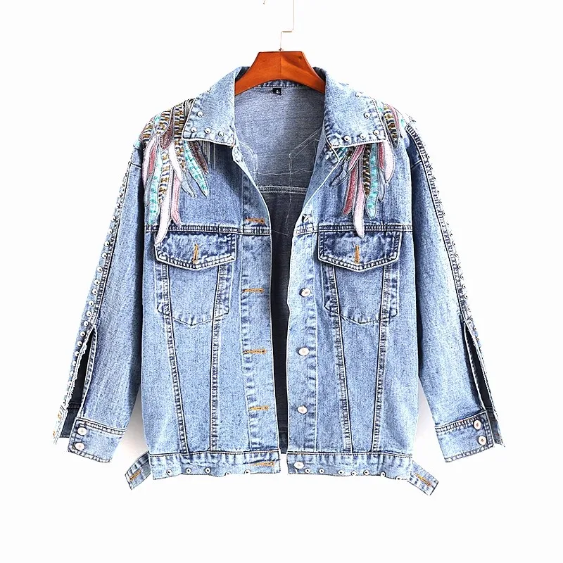 

Streetwear 2023 New Spring Autumn Fashion Rivet Woman Denim Jacket Long Sleeve Female Jeans Coat Beading Tassel Cowboy Outerwear
