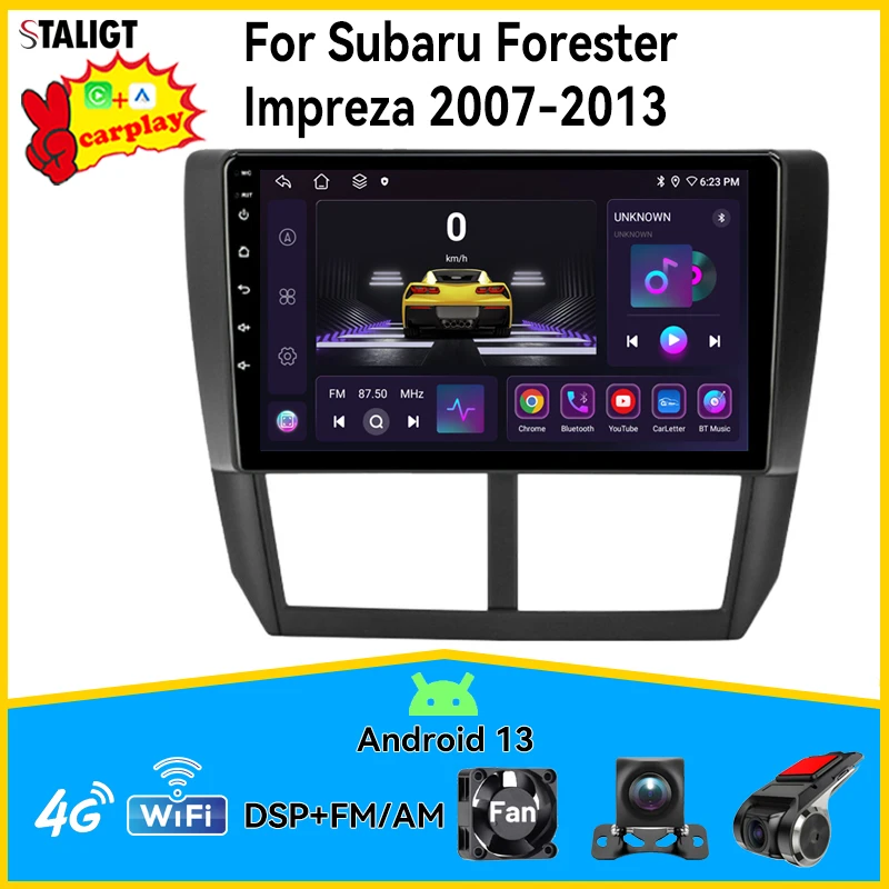 Car Radio samochodowe 8-rdzeniowy odtwarzacz multimedialny Audio Carplay dla Subaru Forester Impreza 2007-2013 Android Auto Wireless FM AM RDS