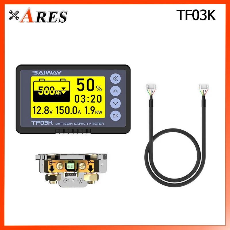 

TF03K 8-120V Coulomb Counter Meter Battery Capacity Indicator Voltage Current Display Lithium for Lead Acid Battery Detector