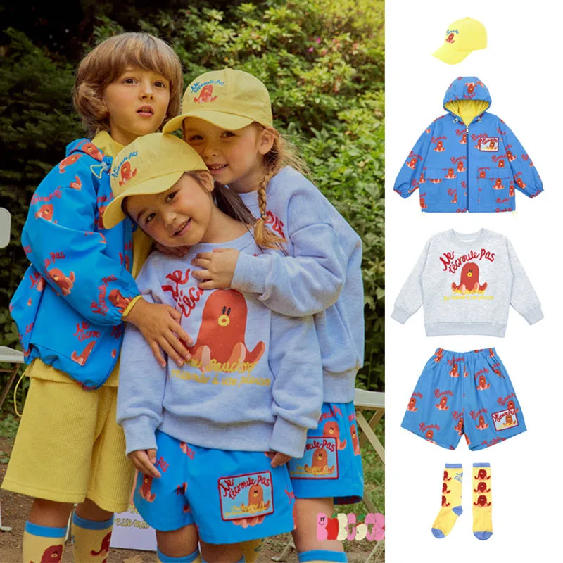 

Clothes for Kids 2023 Autumn New Korean Version BEBE Boys and Girls Windproof Jacket Cute Octopus Print Baby Sweater Suit
