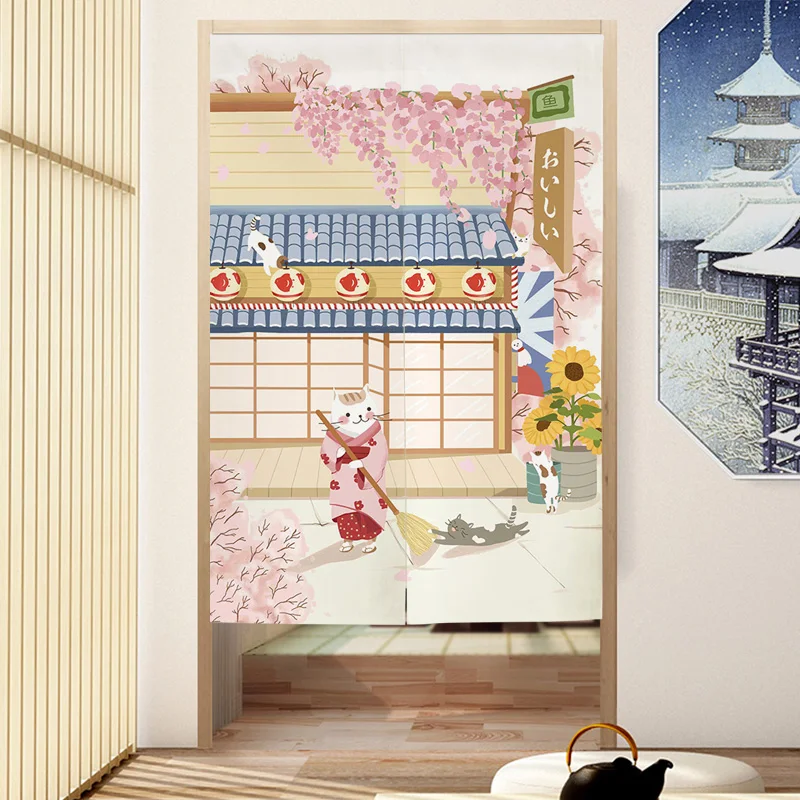 Custom Japanese Door Curtain Sakura Kitchen Fume Proof Curtain