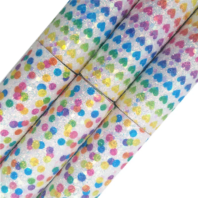 Радужные сердца в горошек с принтом крупной искусственной кожи виниловая кожа