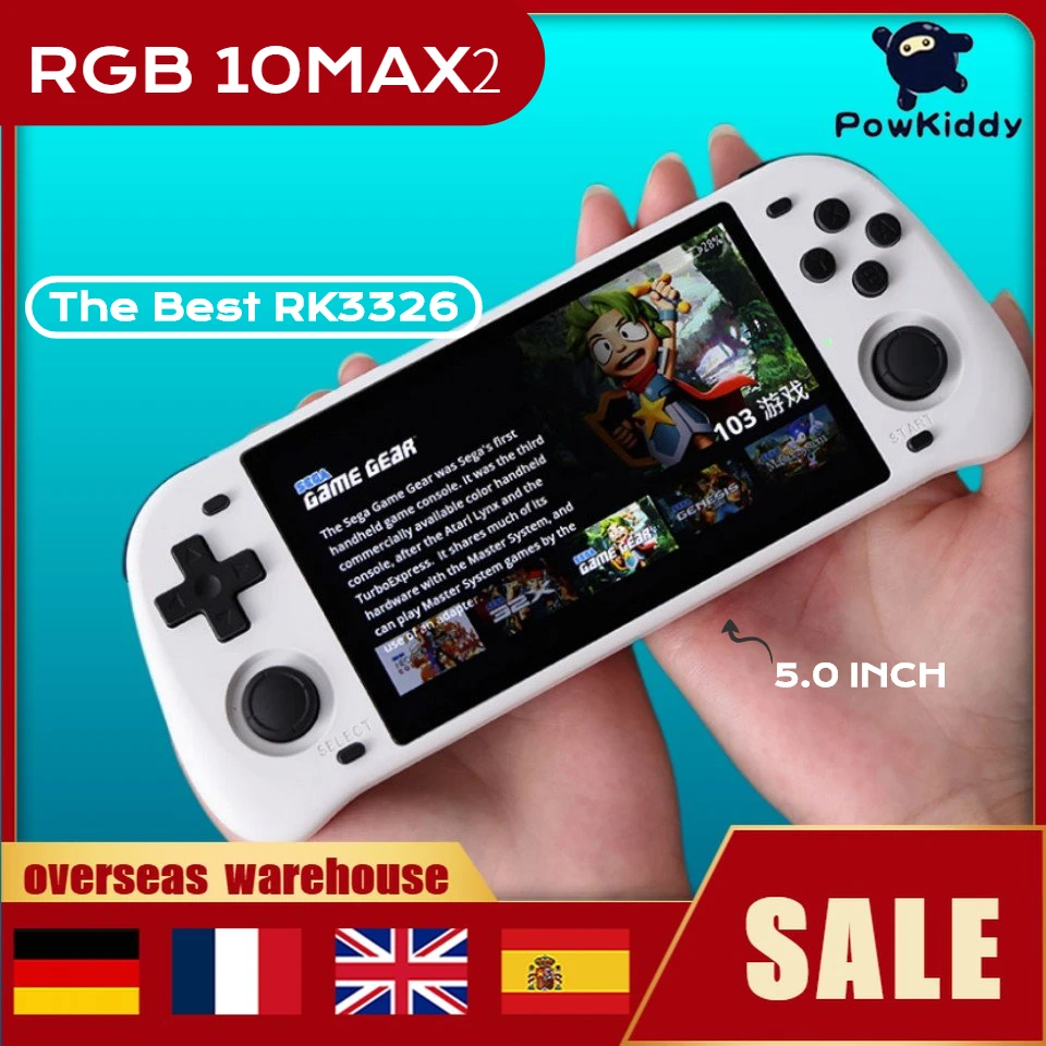 

POWKIDDY RGB10 Max 2 5.0-Inch IPS Screen Pure Black White Retro Open Source System Handheld Game Console RK3326 Children's Gifts