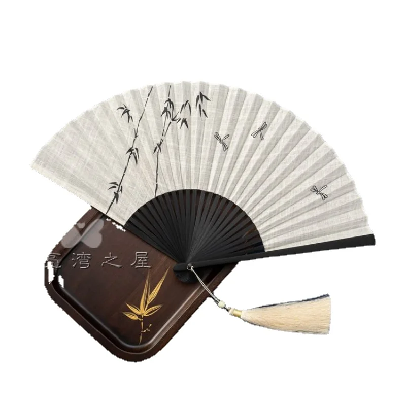 

Chinese Style 6.8-Inch Folding Fan Retro Style Hanfu Male Fan Summer Gift Fan Beige White