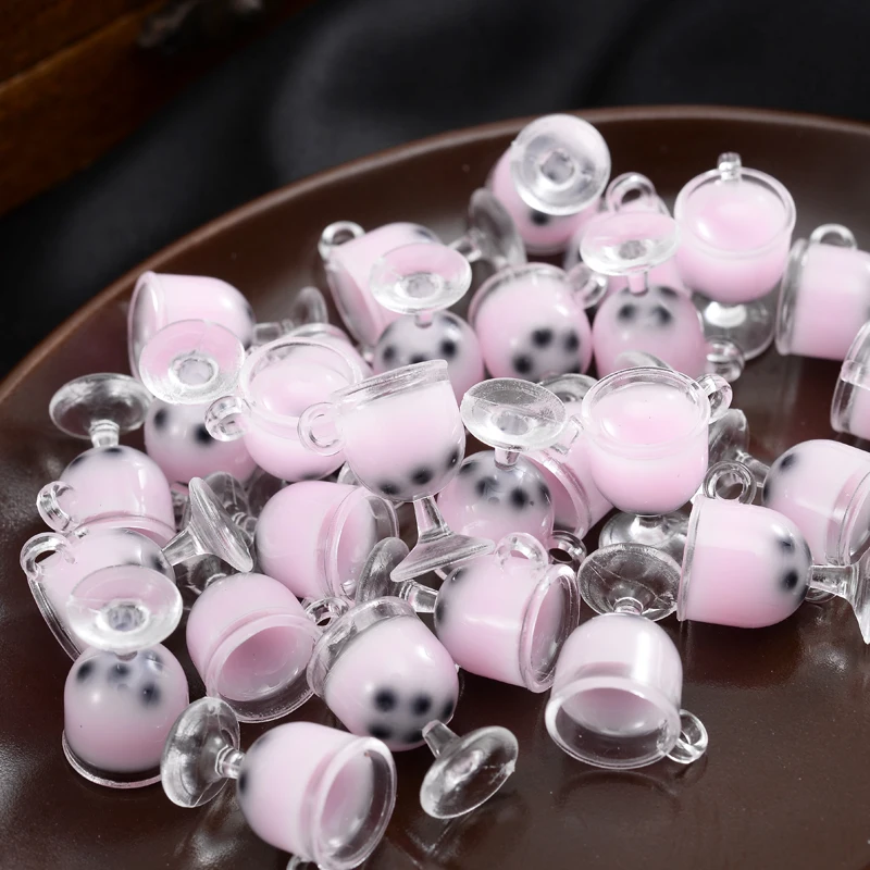 10Pcs/Lot Charm Ice Cream Round Beach Cup Pendants Mini Glass Resin Juice Bottle Pendant For Earrings Necklace Jewelry Making