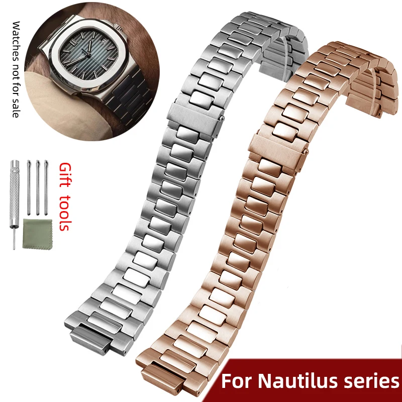 Фото Для Patek Philippe Nautilus браслет 5711 1A010 ремешок из нержавеющей стали с приподнятым стальным ремнем 13 мм мужской полипропиленовый металлический полоса серебро розовое золото №1