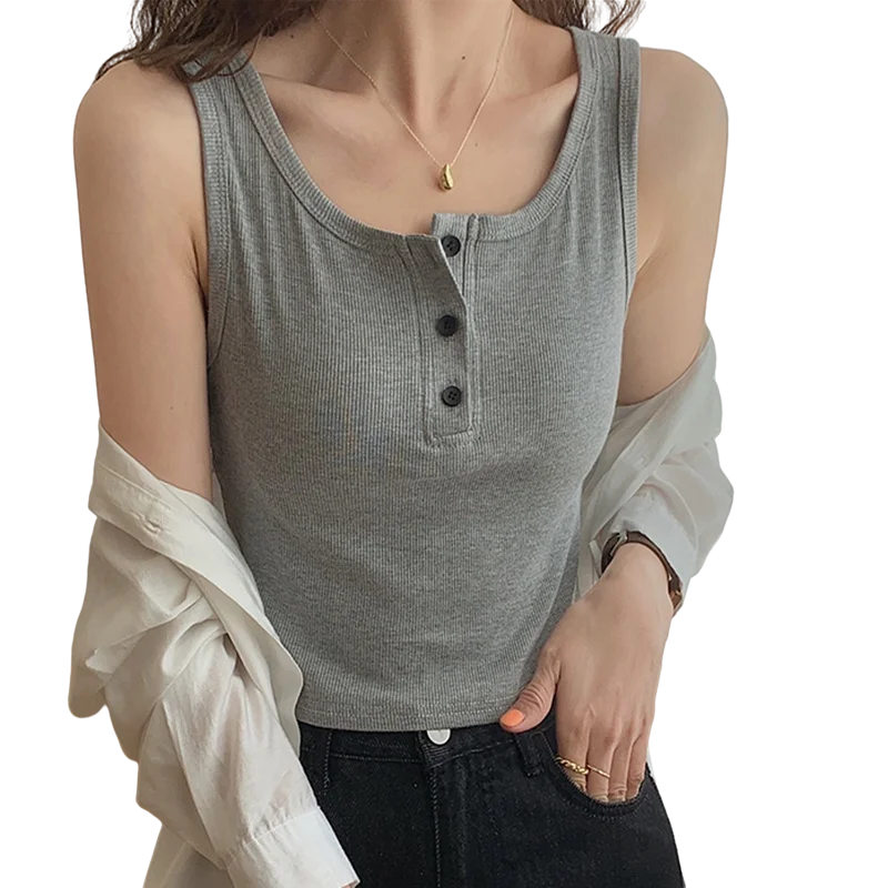 

Кроп-Топ женский на пуговицах, лето 2022, майка женская, женский жилет, женская одежда, однотонные майки, женская одежда