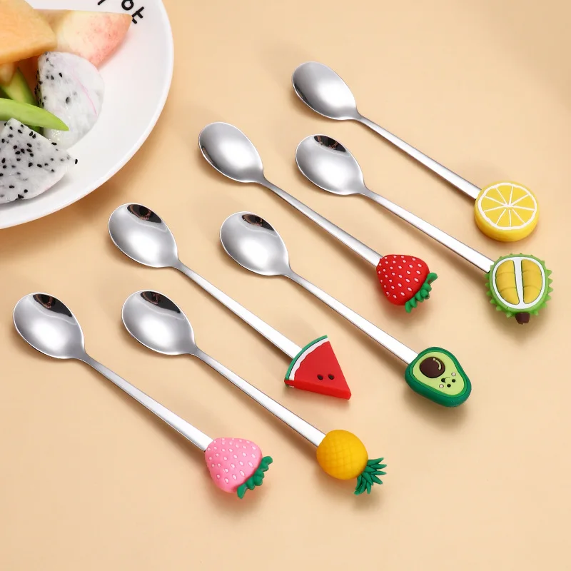 

New Cartoon Fruits Spoons and Forks Teaspoon Coffee Spoon Cute Ice Cream Dessert Spoon Stainless Steel Spoon for Coffee Tea