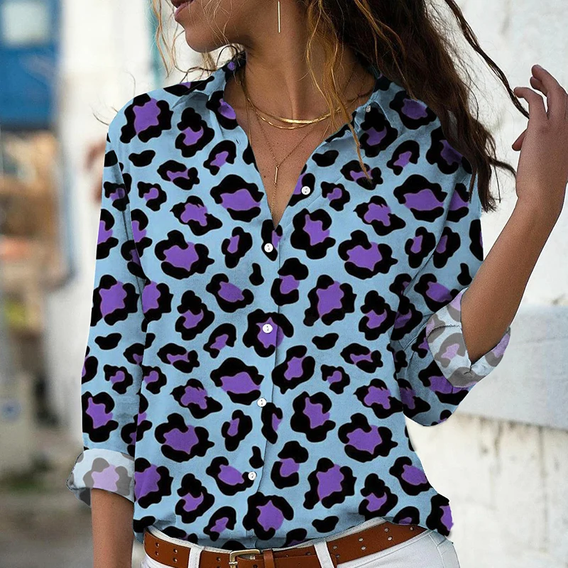 

New Autumn Women Harajuku Shirts Long Sleeve Lapel 3D Printed Leopard Pattern Streewear Tops Female Casual Shirt Clothing
