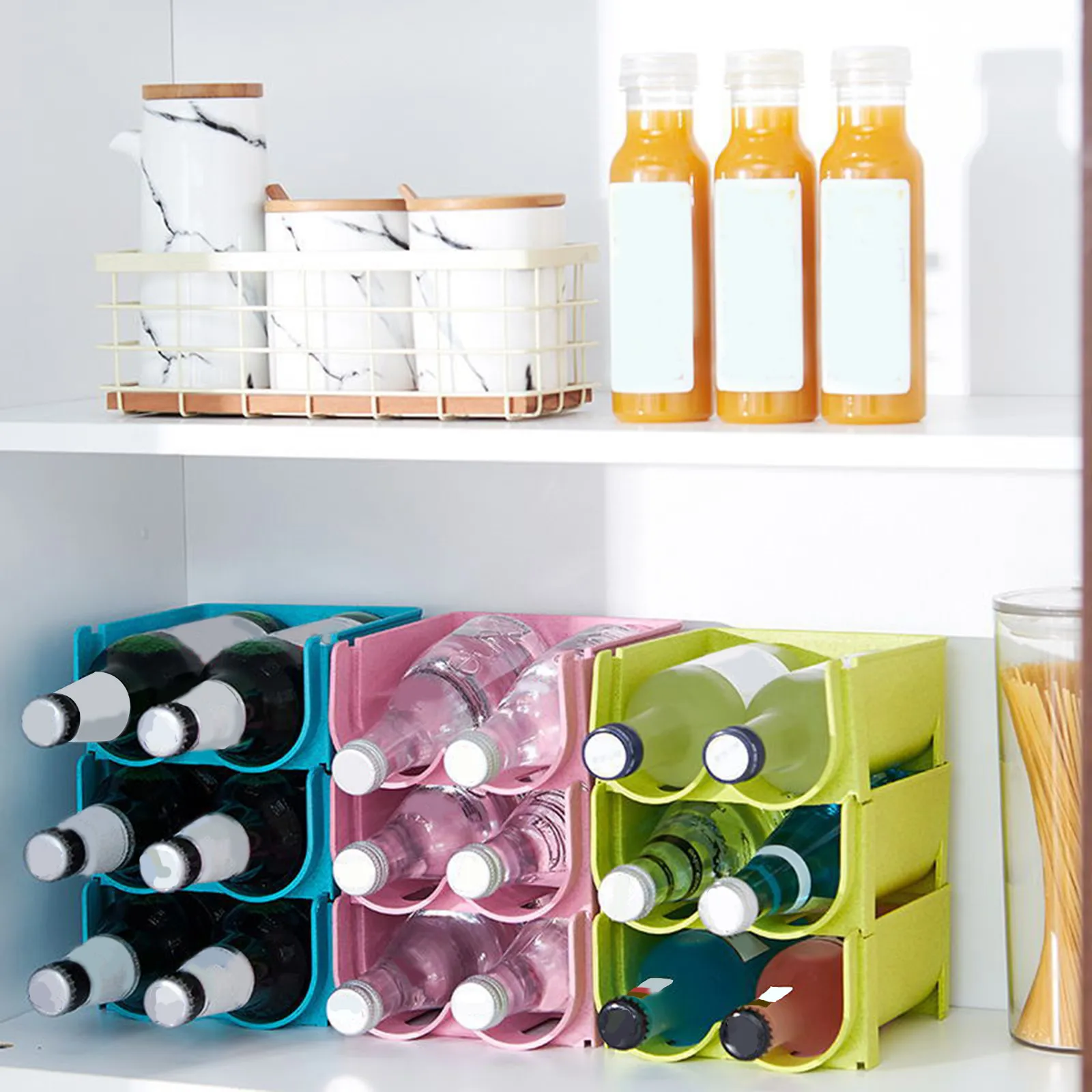 

Refrigerator Storage Basket Box Red Wine Rack Beer Bottle Holder Storage Rack Home Kitchen Can Beverage Organizer Tool 3pcs