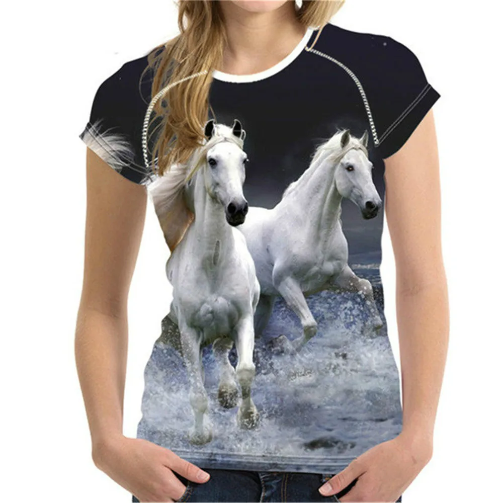 

Summer 3D Print Animal Horses Graphic Women's T-shirt Round Neck Short Sleeve Quick Drying Oversized T-shirts Loose Tops Tees