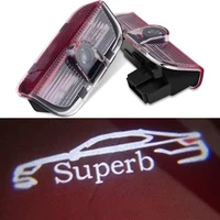 2pcs led car logo door welcome light laser projector light car styling courtesy light for skoda superb 2 3 mk2 3v 3t 2009 2020
