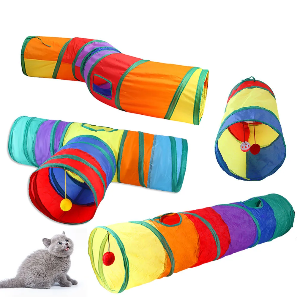 

Cat Tunnel game toys round tube Cats donut folding pet rainbow tunnel with balls for cats circle Pet Training Interactive fun