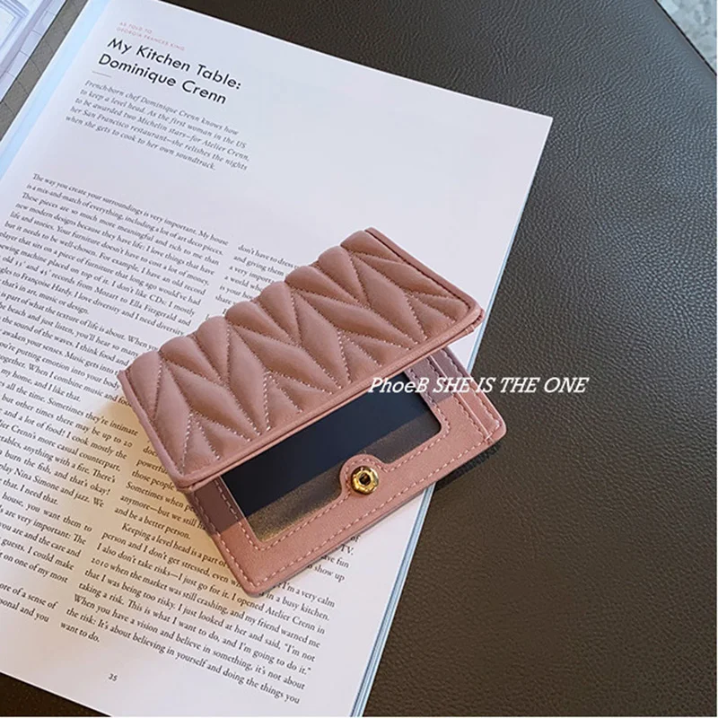 2023 New Genuine Leather Women Wallets Excellent Lambskin Short Wallet Brand Design Quilted Billfold Fashion Pleated Card Holder