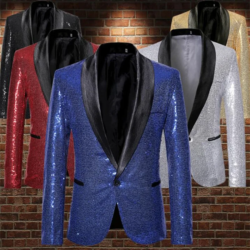 Sequins blazer men groom suit Glossy jackets mens wedding suits costume singer star style dance stage clothing formal dress b491