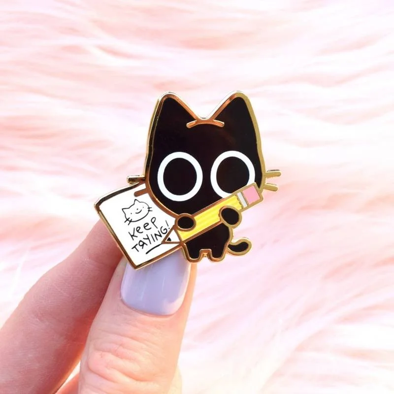 Keep Trying Enamel Pin // Maker, Artist Gift, Motivation, Motivational, Cat Pin, Kawaii Pin, Cute Pin, Illustrator