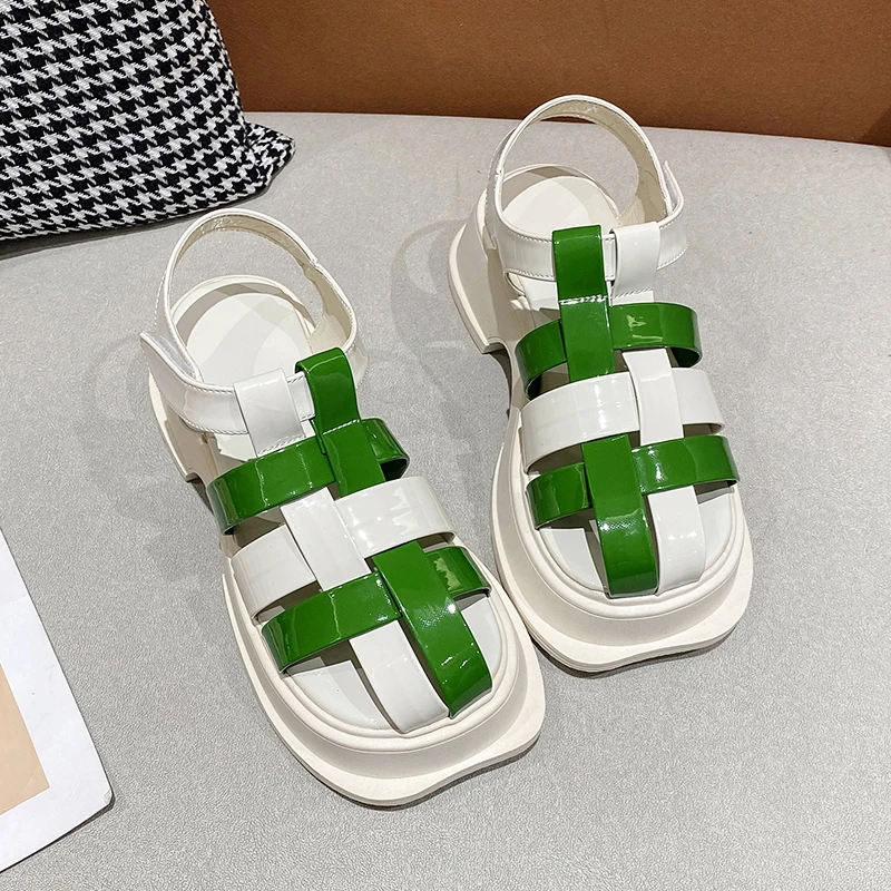 

2023 Roman Sandals Women's Summer New Thick Sole French Baotou Flat Bottom Sports Shoe