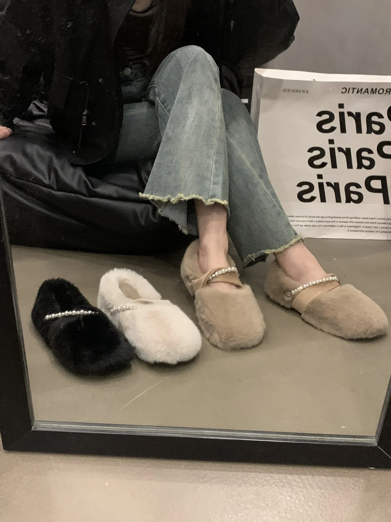 

Loafers Fur Casual Woman Shoe Round Toe Slip-on Winter Moccasin New Slip On Lace-Up Fabric Basic Canvas Leisure Rubber Solid Sli