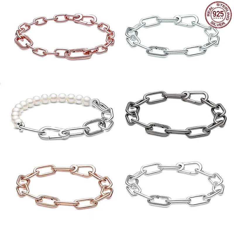 

Hot Sale 925 Sterling Silver Slim Chain Bracelet Rose Gold Pearl Bracelet fit Summer Small Fresh Ladies Jewelry Gift Jewelry