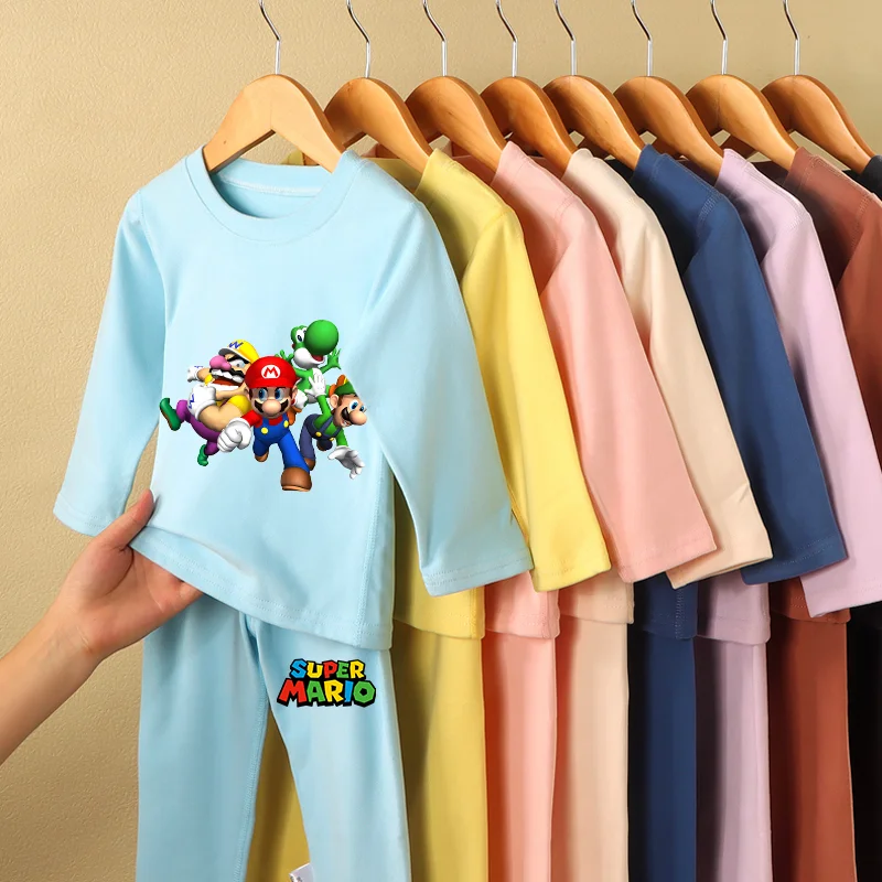 Super Mario Pajamas Set Autumn Winter Boys &amp Girls Derong Basic Soft Warm Long Sleep Clothes Cute Cartoon Christmas Gift