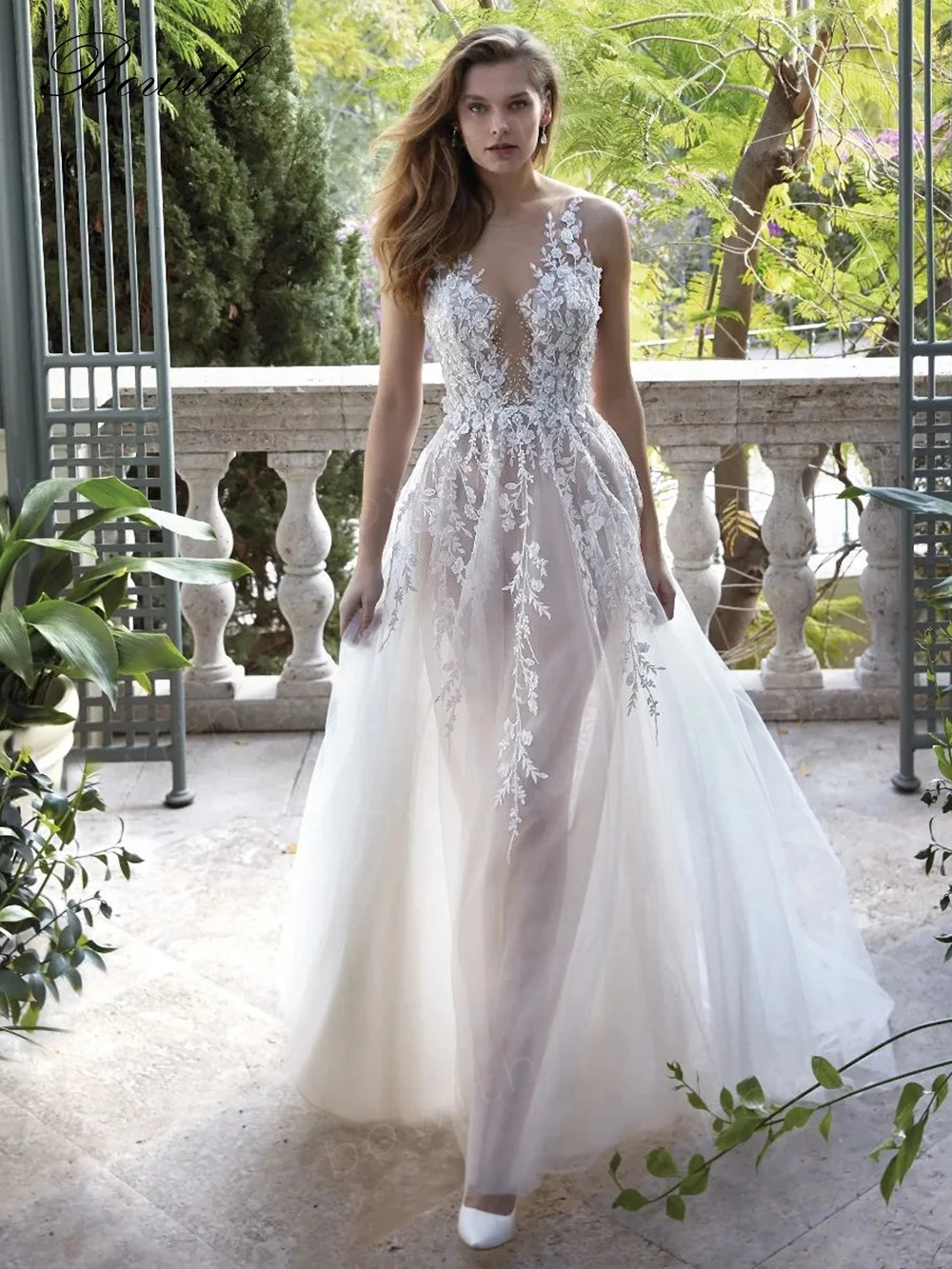 

Bowith Boho Wedding Dresses Applique A Line Bridal Dresses Elegant Wedding Gown Simple Church Beach Wedding Dresse marrage