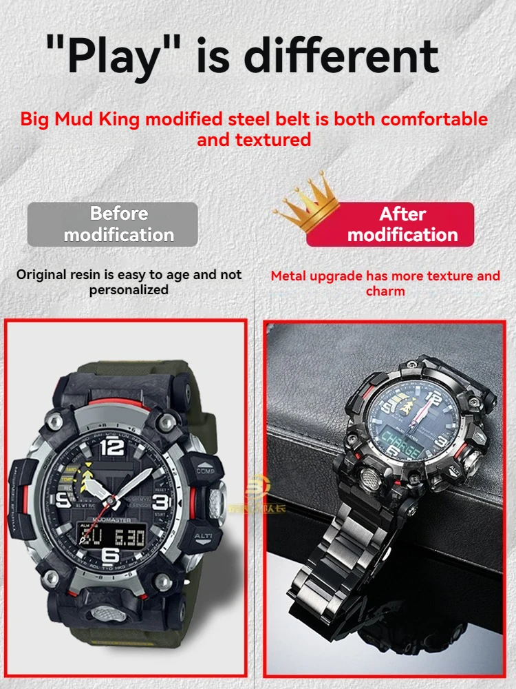 Фото Сменный ремешок из нержавеющей стали для Casio G-SHOCK Mudmaster GWG-2000 GWG-2040 |   Сверхмощный металлический ремешок для часов |   Мужской №3
