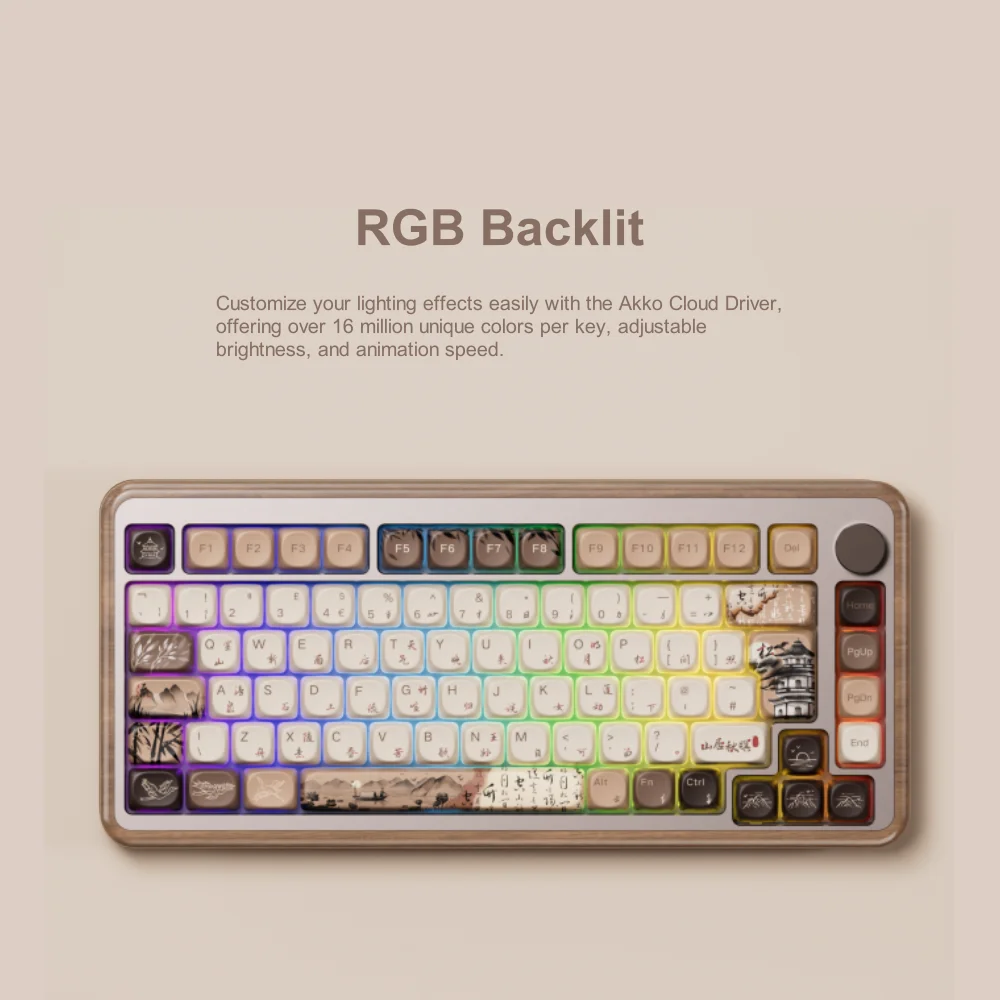 Фото Akko MU02 75% Деревянная механическая игровая клавиатура Mountain Seclusion VIA ISO DE/UK RGB с возможностью горячей замены BT5.0/2.4G Wireless и Type-C Wired №4