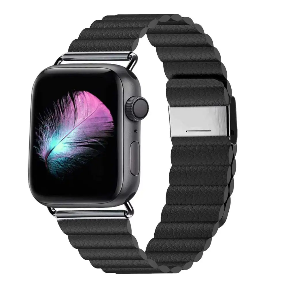 Correa de cuero para apple watch, banda de 40mm y 44mm para iwatch de 41mm y 45mm, pulsera magnética para apple watch serie 6 se 5 4 3 7
