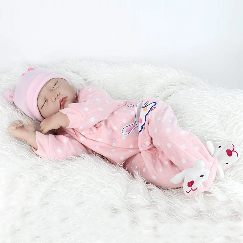 55CM Bebe Realistic Reborn Baby Doll Sleeping Lifelike Soft Silicone Real Touch Weighted Body Rooted Hair