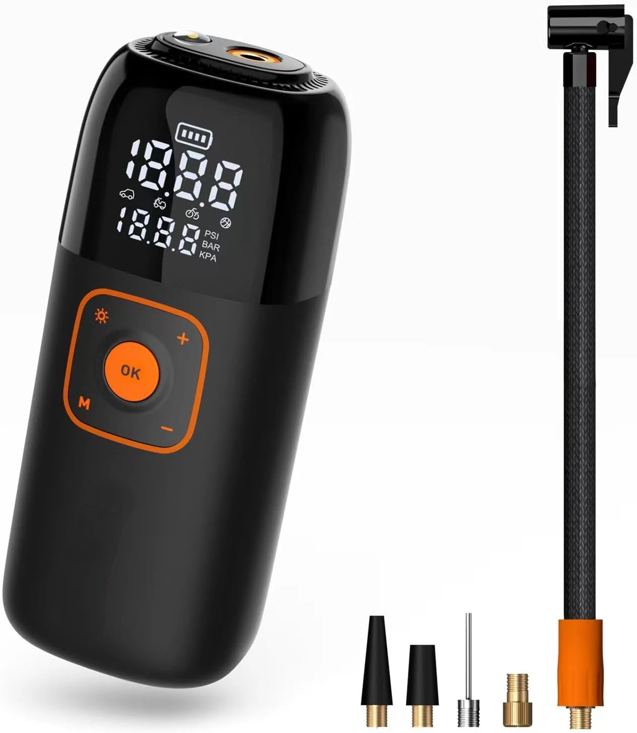 

S8 Tire Inflator Portable Air Compressor, 150 PSI Car Tire Inflator with 6000mAh Battery, Bicycle with LCD Screen, Bike , Cord