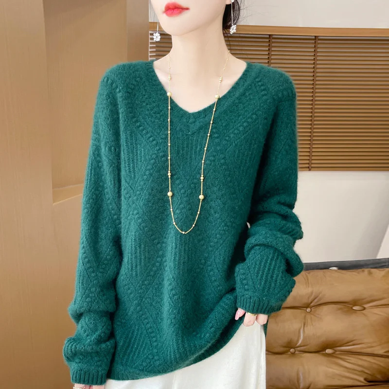New 2025 Fashion Autumn V-Neck Pullover Sweater Women Knitted Long Sleeve Bottoming Shirt Female Jumper Knitwear Top