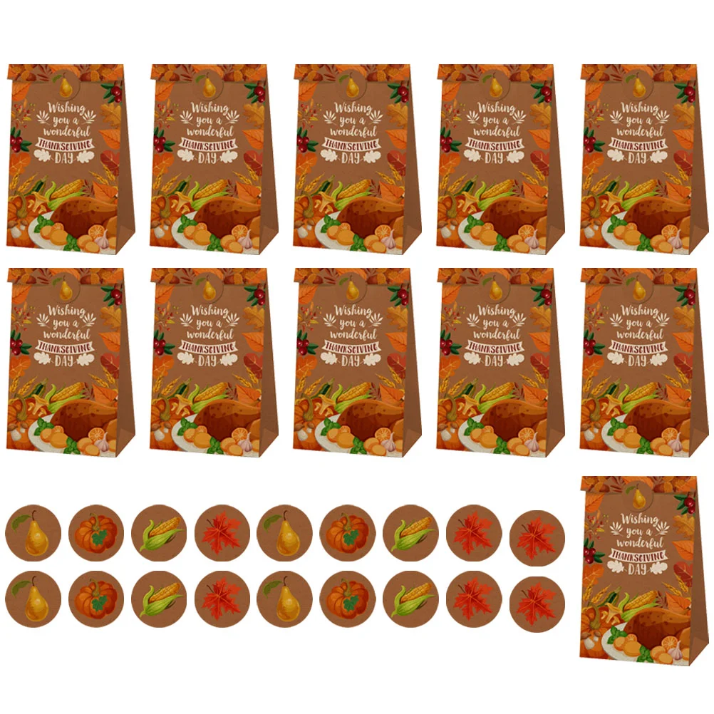 

1 Set Gift Bags and Sticker Fall Leaves Thanksgiving Gift Bags Set Thanksgiving Snack Bags