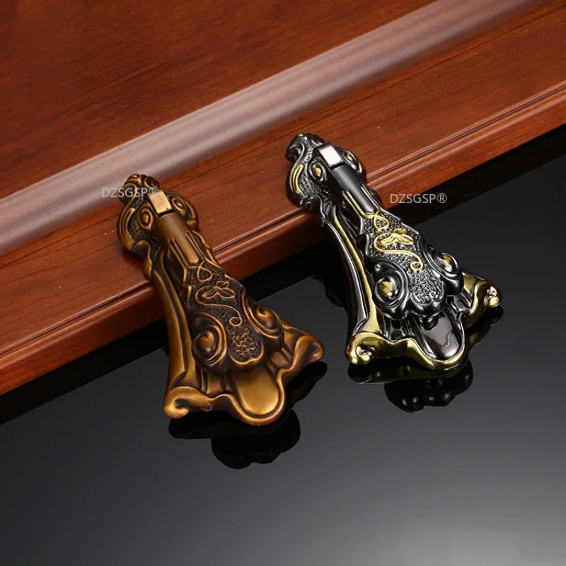 

Antique Knock Ring Handle Door Peep Hole Decor Furniture Hardware Retro European Printed Knocker Coffee Bronze Door Knocker Knob