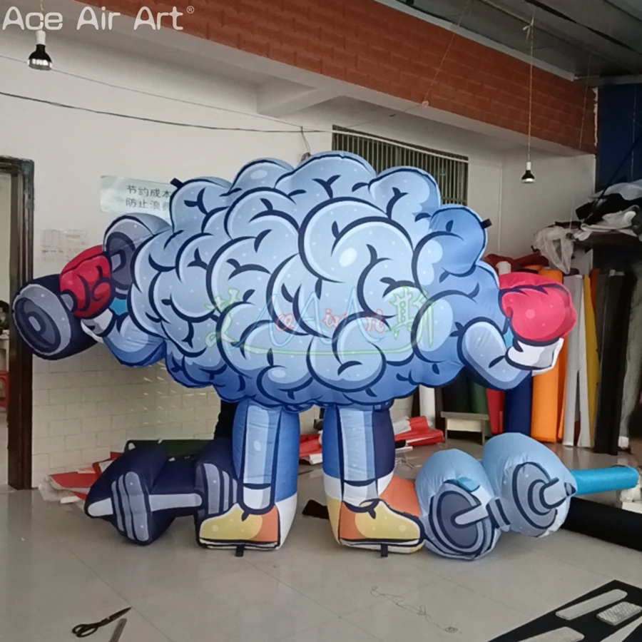 

Preschool Inflatable Brain Model Muscular Man Cartoon Mockup with Barbell for Children's Sports Course