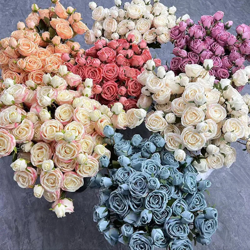 5 шт./лот искусственные 3-головные розы шелковые цветы для украшения дома