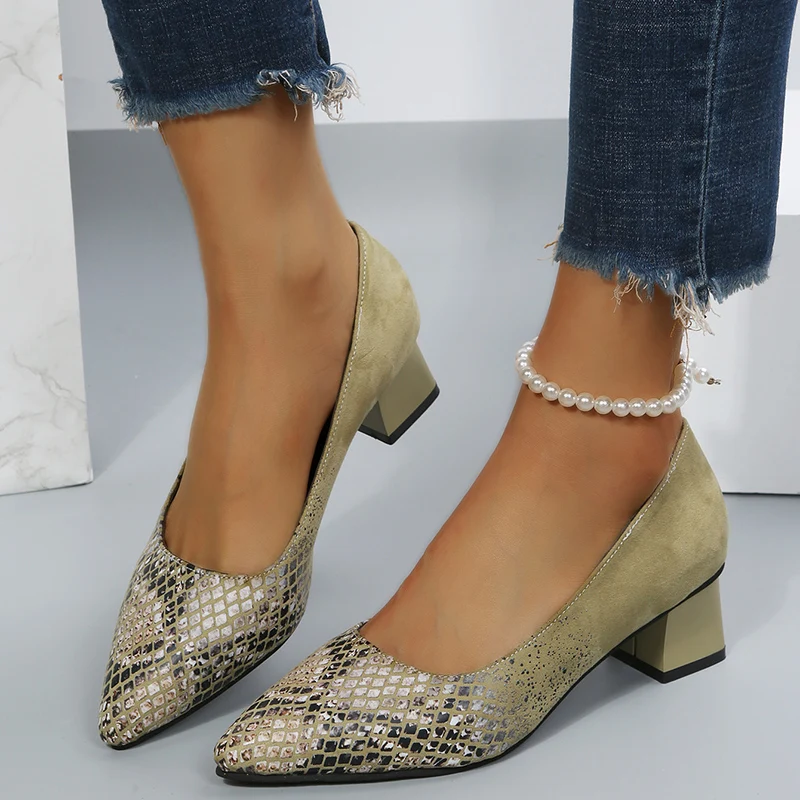 

Serpentine Chunky Women Sandals Summer Shoes Pointed Toe Designer Pumps 2022 Ladies Mother Shoes Plus Size Casual Women Shoes