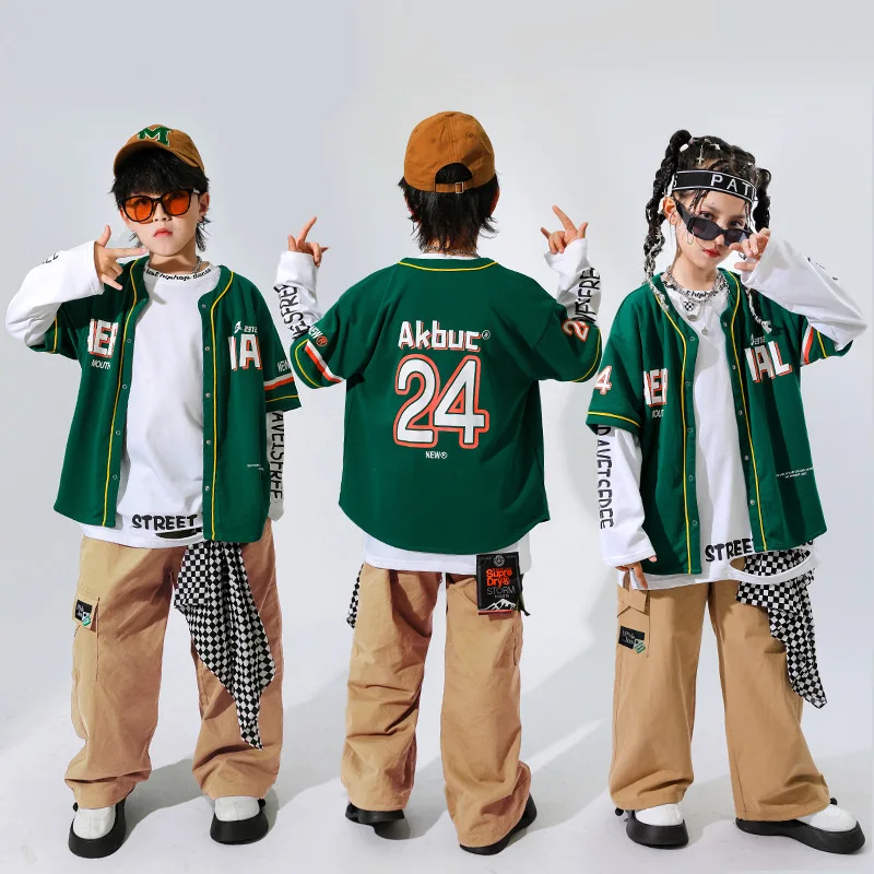 

Одежда для подростков в стиле K-POP, футболка с коротким рукавом в стиле хип-хоп, топы, брюки хаки, уличная одежда для девочек и мальчиков, костюм для джазовых танцев, одежда