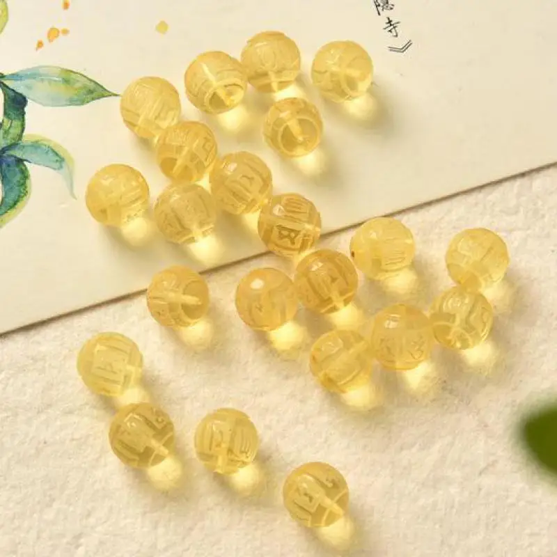 

8mm 100% Natural Baltic Golden Amber Six-character Mantra Beads For Jewelry Making Diy Bracelet Beaded Necklace Accessories
