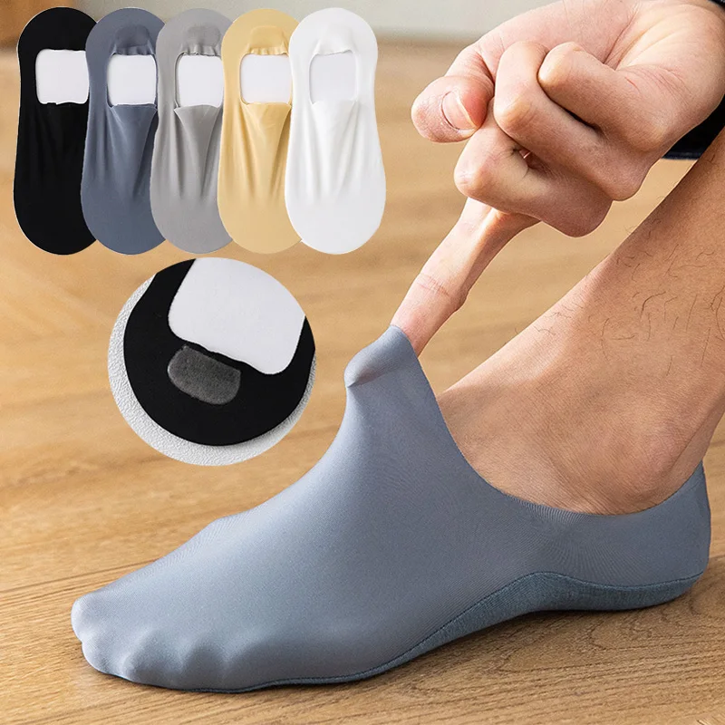 

Male Soild Color Ice Silk Boat Socks Hosiery Invisible Socks No Trace Summer Casual Non-slip Breathable Shorts Thin Sock